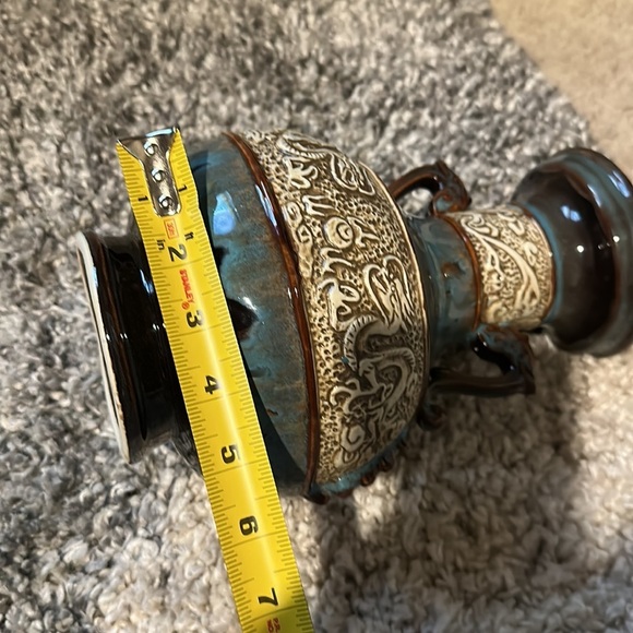 Art Pottery Asian Inspired Drip Glaze Ceramic Handled Vase with Dragon Motif - Picture 11 of 13